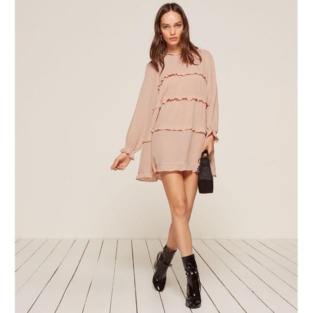 Reformation Victoria Dress Pink Mini Long Sleeve